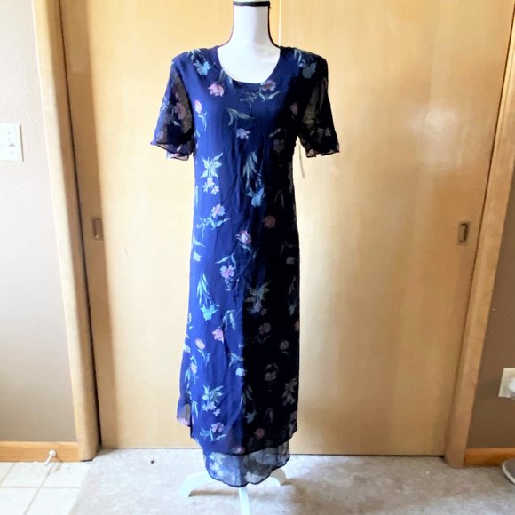 NWT Sz M Kamali & Ci Blue Floral Lined Dress - Picture 1 of 5